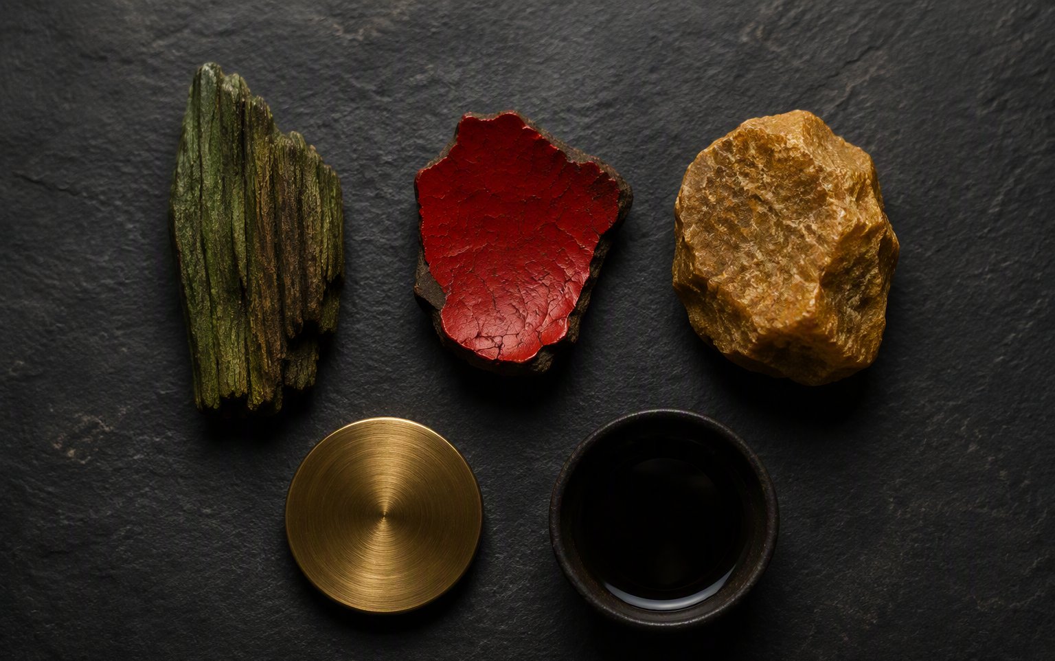Five elements material flat lay