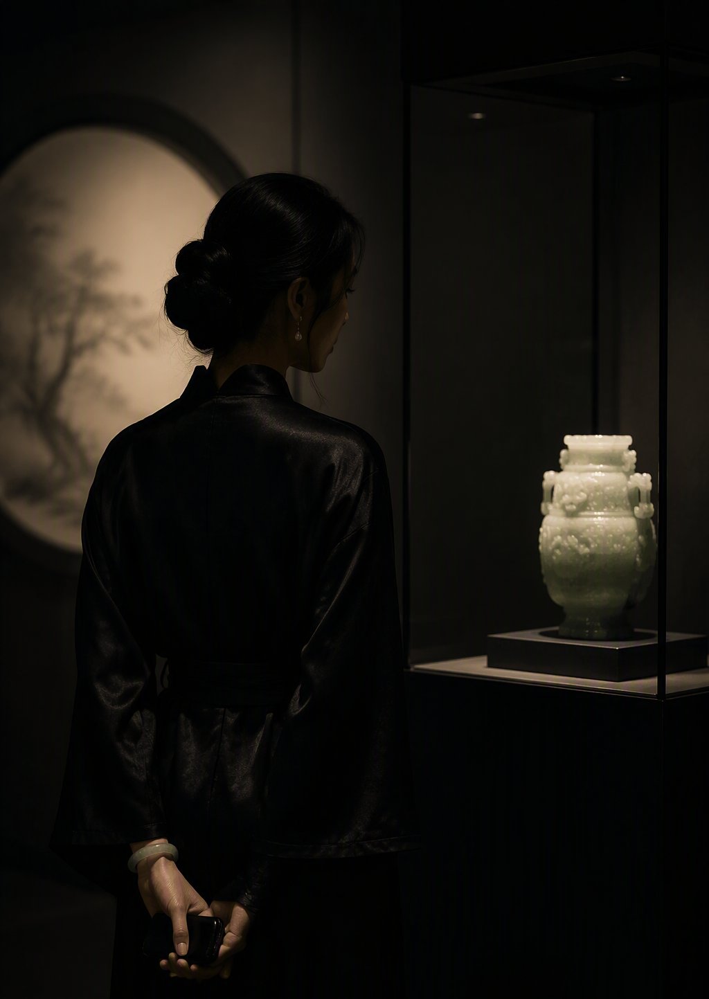 Founder of NINTH viewing a jade object